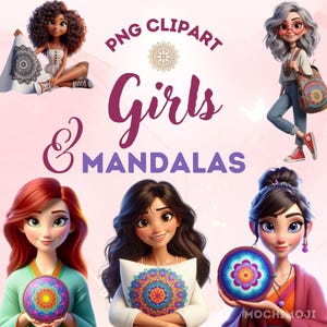 50 Girl & Mandala Clipart – PNG Pack