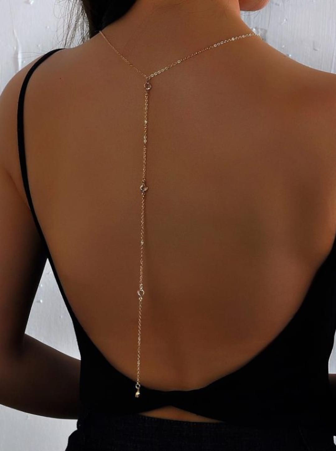 Minimalist Golden Back Necklace, Bridal Back Drop, Golden Back Necklace ...