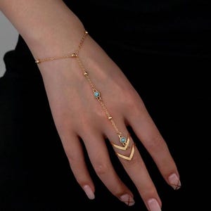 Aesthetic Hand Chain, Beaded Hand Chain, Delicate Ring Bracelet, Boho Wedding Jewelry, Gold Finger Bracelet, Dainty Chain, Gift for Her