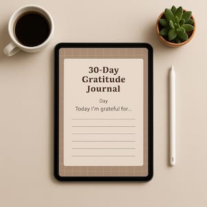Diario de gratitud de 30 días – Planificador imprimible en PDF (A4 y carta) – Diario digital para iPad – Compatible con GoodNotes