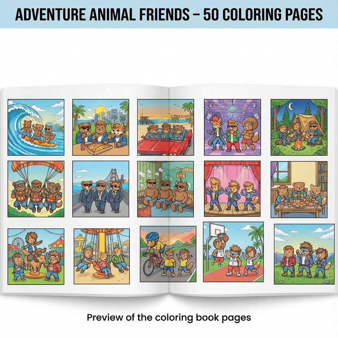 Animal Coloring Book – 50 Coloring Pages – Cute Animals – Kids Activity ...