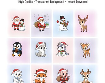 27 Christmas Clipart Bundle – PNG Set – Snowman Art – Winter Characters – Santa Claus PNG – Holiday Illustrations