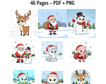46 Christmas Coloring Book Bundle –  Holiday Coloring Pages – Digital Download