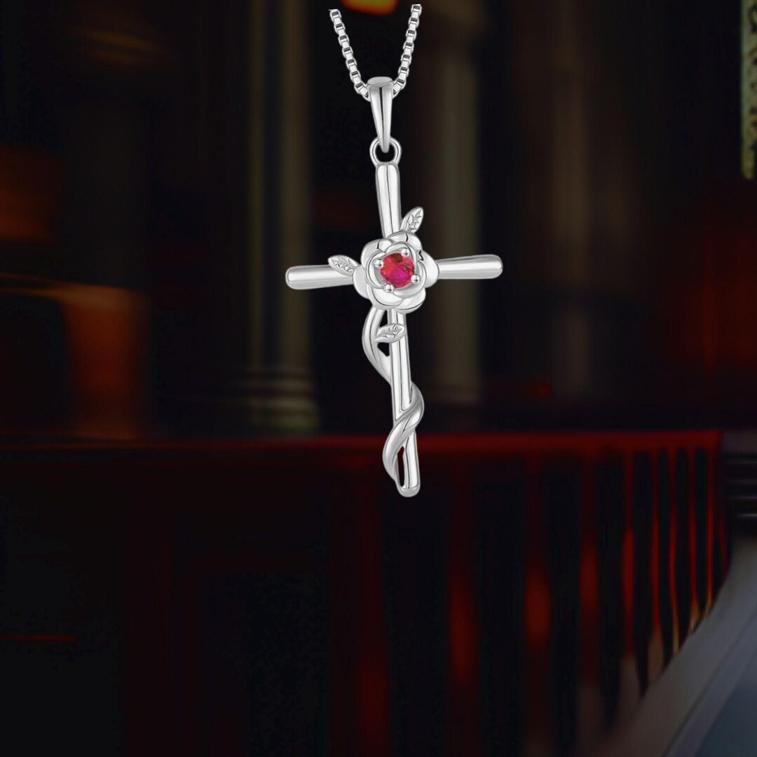 Rose Flower Cross Necklace 925 Sterling Silver Christian Jewelry - Etsy