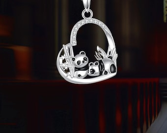 Collana Con Ciondolo Panda E Pietra Portafortuna (Zaffiro) In Argento 925 - Regalo Per Lei