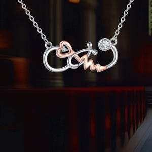 Stethoscope Infinity Pendant Necklace For Women Nurse Doctor RN 925 Sterling Silver Jewelry