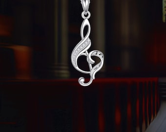 Treble Clef Sterling Silver Music Note Necklace For Music Lovers