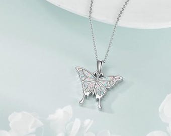 Collar con colgante de mariposa de ópalo y plata de ley 925