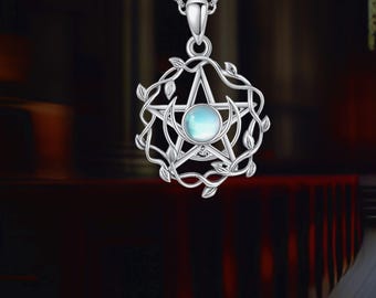 Pentagram Moonstone Necklace For Women 925 Sterling Silver Pagan Wiccan Jewelry Necklace