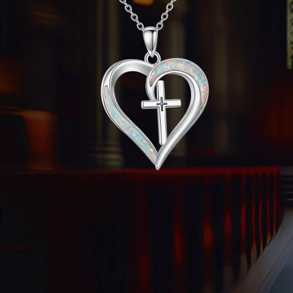 Cross Heart Necklace 925 Sterling Silver Love Heart Christian 