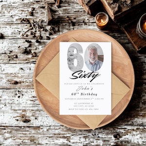 60th Birthday Invite, Look Who's 60, 60th Birthday Invitation with Photo, Simple 60th Invite, Sixty Birthday, Invite for Man Woman, Evite