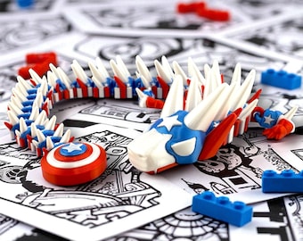 Captain America Dragon Figurine – Flexible 3D Printed Fidget Toy