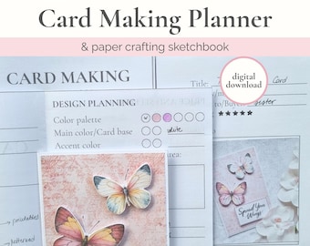 Card Making Planner Printable PDF – Crafts Plan, Paper Crafting Ideas Sheets & Sketchbook for DIY Craft Activity, Cardmaking Tracking Pages