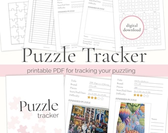 Śledzenie układanek, strona do planowania układanek do druku, dziennik nawyków układanek, dziennik gier, książka z układankami do druku i oprawy, naklejki w formacie PDF