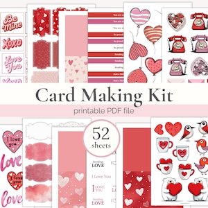 Craft Activity - DIY Card Making Kit, Love You Printable Crafting Kits, Valentine's Day Cut Apart Sheet for Handmade Greeting Cards, Crafts