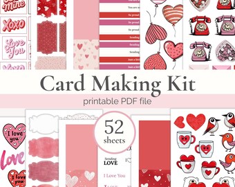 Craft Activity - DIY Card Making Kit, Love You Printable Crafting Kits, Valentine's Day Cut Apart Sheet for Handmade Greeting Cards, Crafts