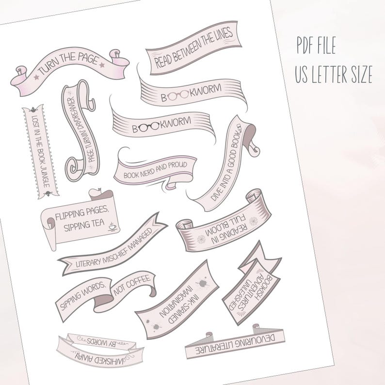 Bookish Stickers, Printable Sticker Sheet, Digital Reading Planner ...