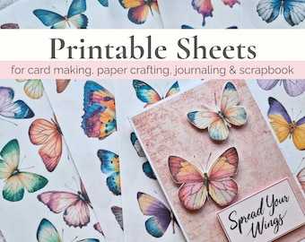 DIY Craft Activity - Printable Card Making Kit, Butterfly Ephemera Collage Sheet, Crafts Papers Junk Journal, Sentiments for Greeting Cards