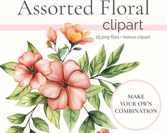 Assorted Floral Clipart, Individual Flowers and Leaves PNG Elements, DIY Flower Arrangements, Botanical Greenery Clip Art, DIY Bouquets Set