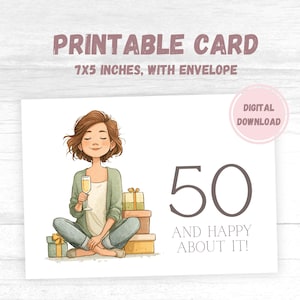 Carte des 50 ans, carte d'anniversaire imprimable pour femme, joyeux anniversaire à une maman, carte électronique pour l'âge de 50 ans, cadeau pour le jour de la cinquantaine de naissance, carte électronique téléchargeable au format PDF