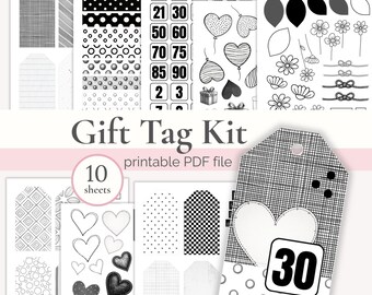 Printable Gift Tag Kit, DIY Handmade Birthday Tags, Card Making Supplies, Adult Crafts, Digital Download Crafting PDF, Cardmaking Sentiments