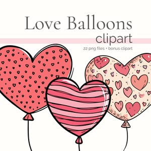 Herz Ballons Clipart, Liebe Ballon PNG, Valentinstag Illustration, Romantische Valentinstag Clips Set, Ich liebe dich Mama, Festliche Geburtstagsparty