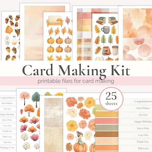 Printable Card Making Kit, Cozy Fall Collage Sheet, Autumn Cards Kits, Scrapbooking Cut Aparts Sheets, Crafts Printables, DIY Craft Activity