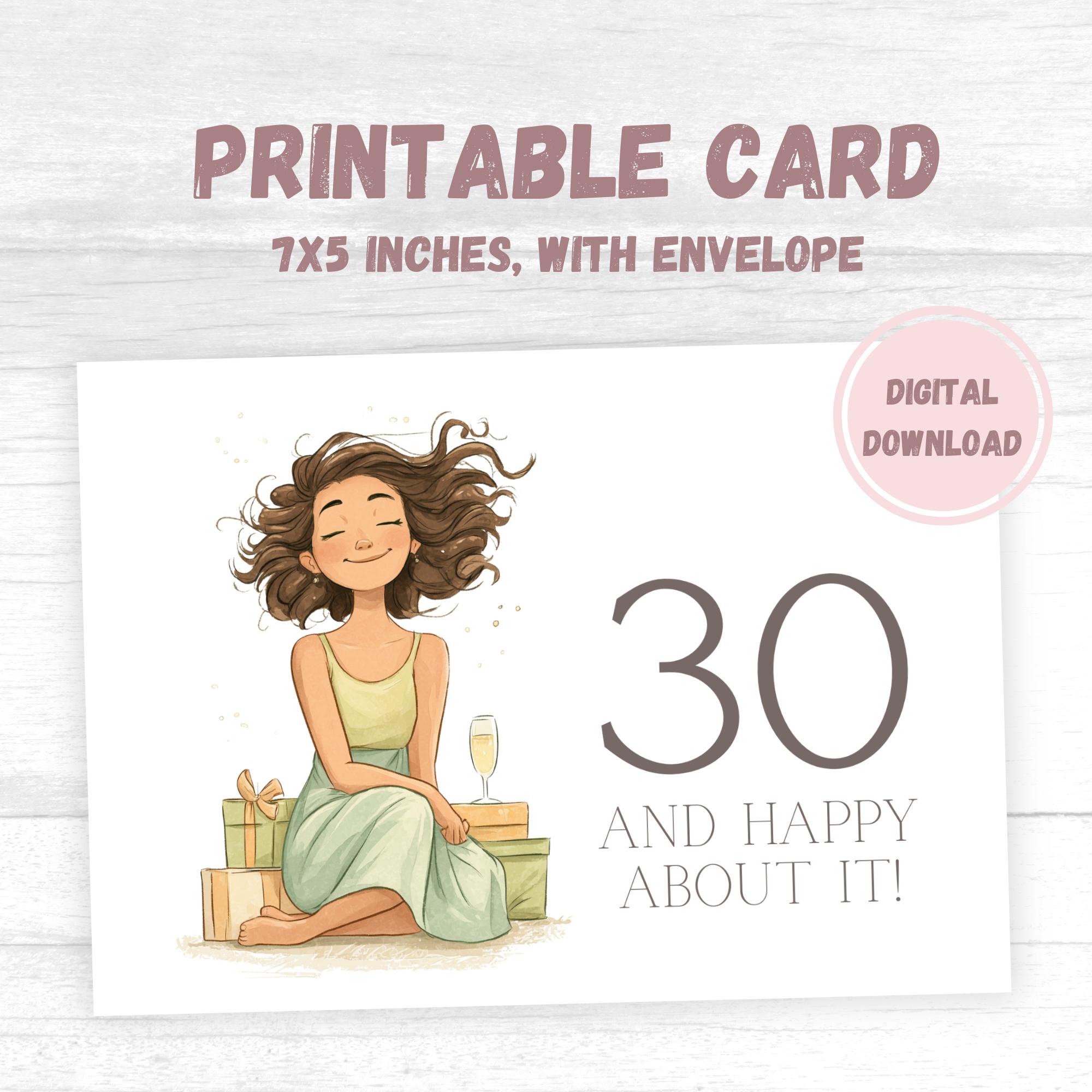 Printable 30th Birthday Card, Digital Thirty Birthday Card for Her — free download