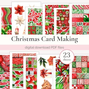 Christmas Card Making Kit, Printable Cardmaking Crafts, Craft Activity, Background Sheets for Handmade Greeting Cards, Digital Paper Pack