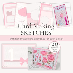 Card Making Sketches, Printable Cardmaking Template, Handmade Greeting Cards Supplies, Digital Postcard Layout, Sizzix Beginner Craft Kit