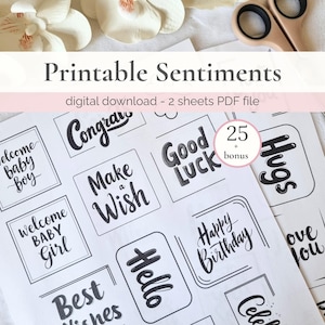 Frases imprimibles para tarjetas, frases para crear tarjetas, kit de manualidades, palabras de saludo, etiquetas con mensajes, manualidades, kits para adultos para hacer tarjetas