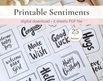 Printable Sentiments for Cards, Card Making Sentiment, DIY Crafts Kit, Greeting Words, Message Tags, Craft Activity, Cardmaking Adult Kits
