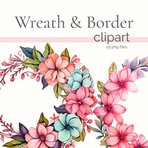 Floral Wreath png, Flower Border Clipart, Wild Flowers Frame, Flowered Borders Bundle, Colorful Floral Arrangement, Botanical Branch Frames