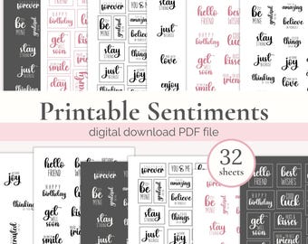 Printable Sentiments for Cards, Card Making Sentiment, DIY Crafts Kit, Greeting Words, Message Tags, Craft Activity, Cardmaking Adult Kits