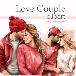 Amoureux PNG, Clipart couple, clipart romantique, Illustration de la Saint-Valentin, amour de Noël, lot homme & femme amoureuse, Images d'hiver douillet