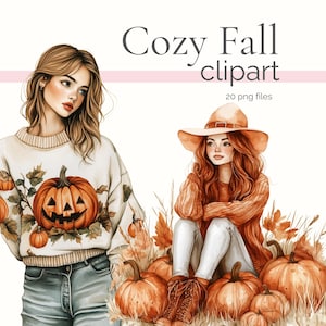 Acuarela acogedora de otoño, niña leyendo en otoño (PNG), adolescente campestre (PNG), pastel de calabaza, mujer en temporada de cosecha, cocina para adultos