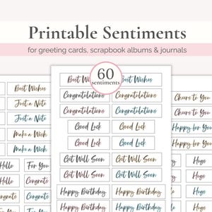 Printable Sentiments for Greeting Cards, Digital Card Making Supplies, Cardmaking Printables, Messages for Handmade Card, Craft Activity Kit