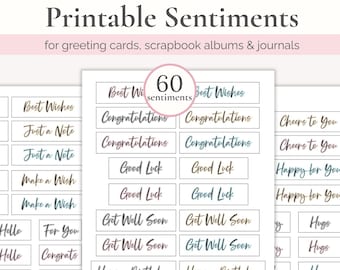Printable Sentiments for Greeting Cards, Digital Card Making Supplies, Cardmaking Printables, Messages for Handmade Card, Craft Activity Kit