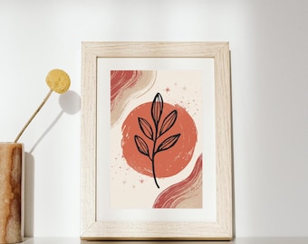 Terracotta Botanical Leaf Print, Mid-Century Modern Boho Wall Art (Digital Download)