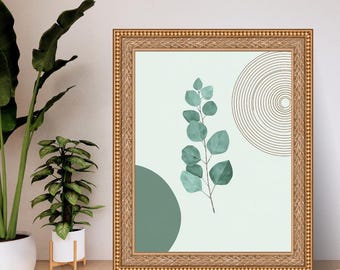 Sage Green Eucalyptus Leaf Print, Minimalist Japandi Wall Art (Digital Download)