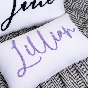 Punch Needle Custom Pillow | Personalized Gift for New Mom, Baby or Graduate | Aesthetic Throw Cushion for Dorm, Nursery or Living Room