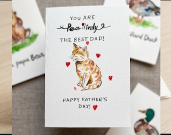 Orange Tabby Cat Watercolor Father's Day Card | Funny Cat Dad Greeting