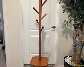 Perchero de pie de madera con 8 ganchos y estante, perchero para sombreros, perchero independiente, perchero para entrada, perchero moderno, perchero para ropa