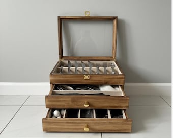 Besteckkiste, Besteckkiste, Aufbewahrungsbox für Besteck, Besteckbox, Holz mit braunem Filz