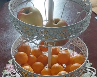 Handmade 2-Tier Fruit Basket: White Steel Kitchen Counter Organizer