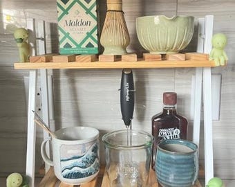 Rustic Wooden Coffee Station Organizer: 2-Tier Coffee Bar Shelf