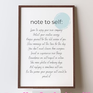 Positive Affirmation Wall Art: Note To Self, Mental Health Decor (Digital Download)