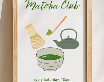Matcha Club Print: Minimalist Cafe Art, Kitchen Decor (Digital Download)