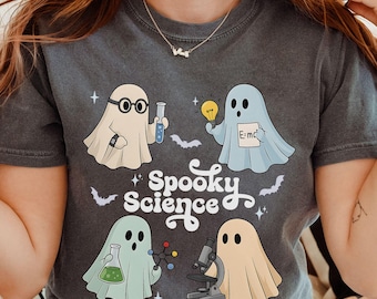 Science teacher Halloween shirt, Comfort Colors spooky science Shirts, pastel ghosts scientist gift, physics biology chemistry tshirt