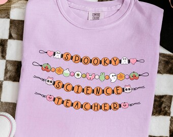 Science teacher Halloween shirt, Comfort Colors spooky science Shirts, stem gifts, cute bracelets physics shirt, biology chemistry tshirt